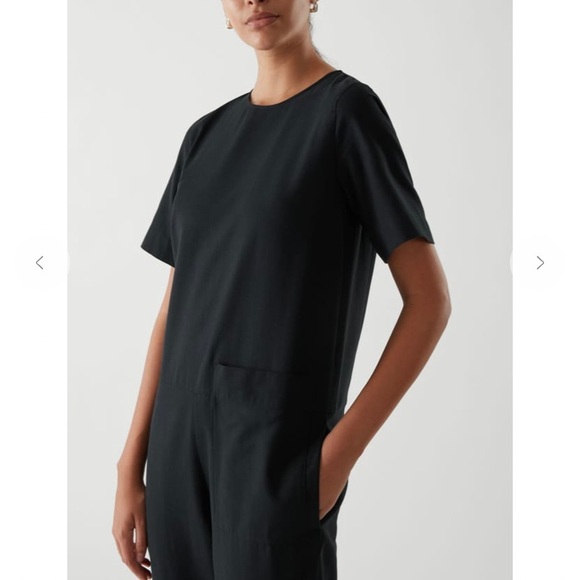 COS Short-Sleeve Jumpsuit black utilitarian style romper front pocket jumper - Picture 4 of 9